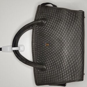 Bally Quilted Leather Satchel in Dark Gray with Gold Logo